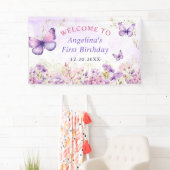 紫と金ゴールドフローラ蝶の最初の誕生日 横断幕 (インサイチュ)