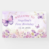 紫と金ゴールドフローラ蝶の最初の誕生日 横断幕 (横)