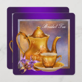 紫と金ゴールドブライダル茶パーティー 招待状 (正面/裏面)