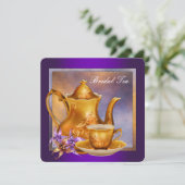 紫と金ゴールドブライダル茶パーティー 招待状 (スタンド正面)