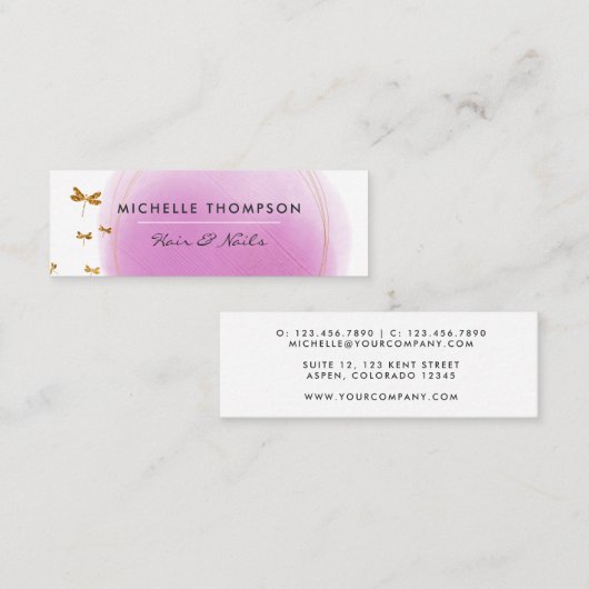 紫と金ゴールドブラシストロークの名刺 スキニー名刺 (正面/裏面)