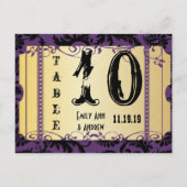 紫と金ゴールドプレイビル旋回ダマスクテーブル番号 ポストカード (裏面)