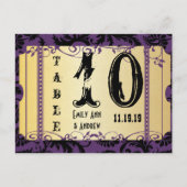 紫と金ゴールドプレイビル旋回ダマスクテーブル番号 ポストカード (正面)