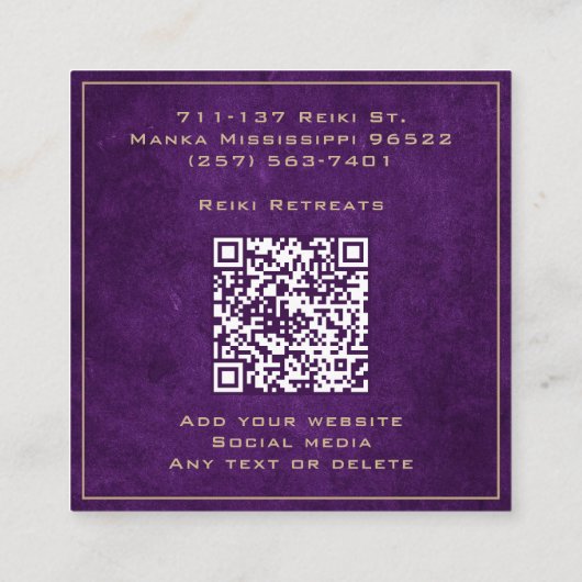 紫と金ゴールドマンダラ霊気癒し瞑想 スクエア名刺 (裏面)