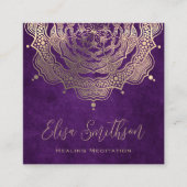 紫と金ゴールドマンダラ霊気癒し瞑想 スクエア名刺 (正面)
