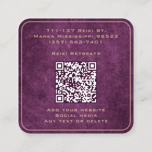 紫と金ゴールドマンダラ霊気癒し瞑想 スクエア名刺 (裏面)