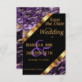 紫と金ゴールドマーブル結婚ズ セーブザデート (正面/裏面)