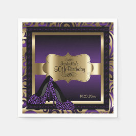 紫と金ゴールドメタリック – 50誕生日 | DIY文字 スタンダードカクテルナプキン