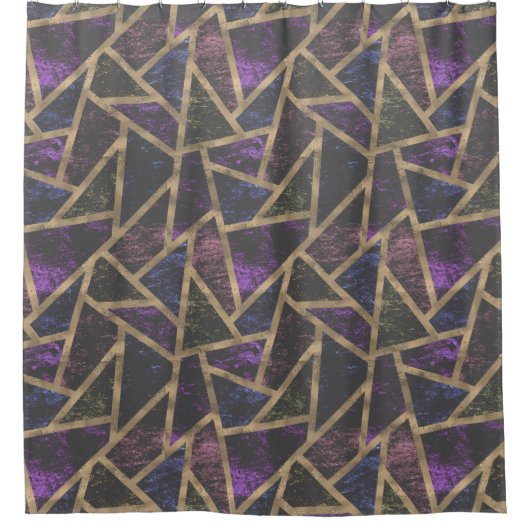 紫と金ゴールドモザイク模様 シャワーカーテン (正面)
