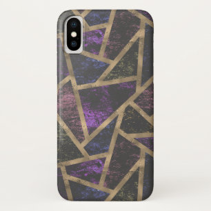 紫と金ゴールドモザイク模様 iPhone X ケース