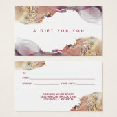 紫と金ゴールドモダンの液体インクギフトカード (正面&裏面)