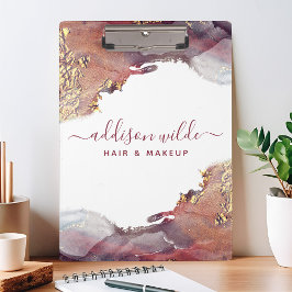 紫と金ゴールドモダンの液体水カラーインク クリップボード