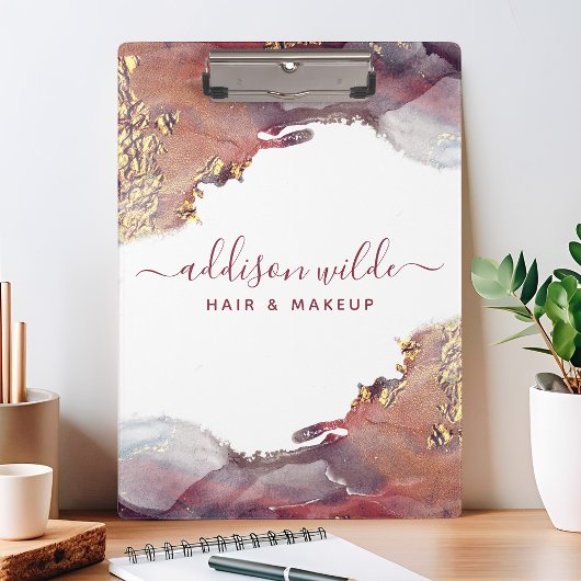 紫と金ゴールドモダンの液体水カラーインク クリップボード