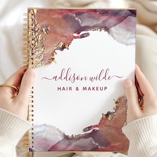 紫と金ゴールドモダンの液体水カラーインク プランナー手帳