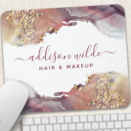 紫と金ゴールドモダンの液体水カラーインク マウスパッド