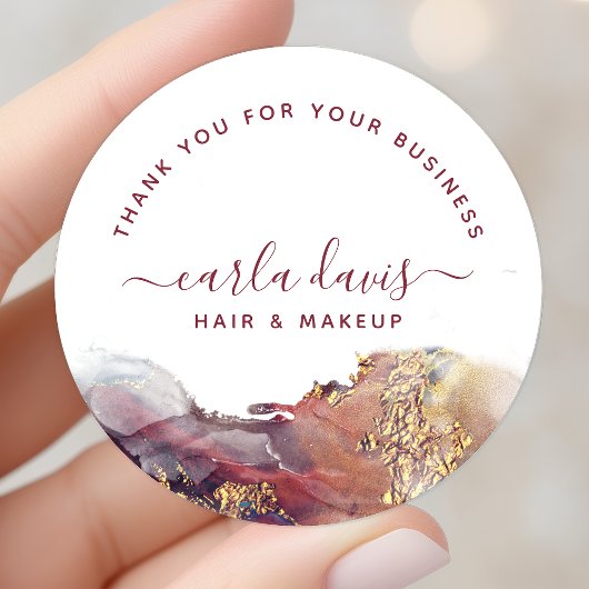 紫と金ゴールドモダンの液体水カラーインク ラウンドシール