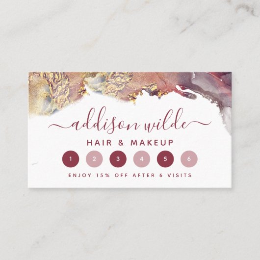 紫と金ゴールドモダンの液体水カラーインク ロイヤリティカード (正面)