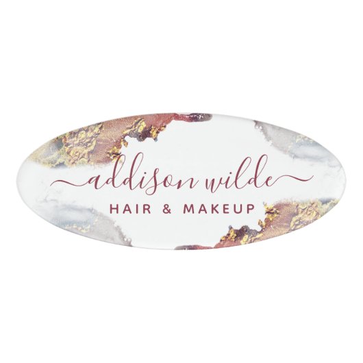 紫と金ゴールドモダンの液体水カラーインク 名札 (正面)