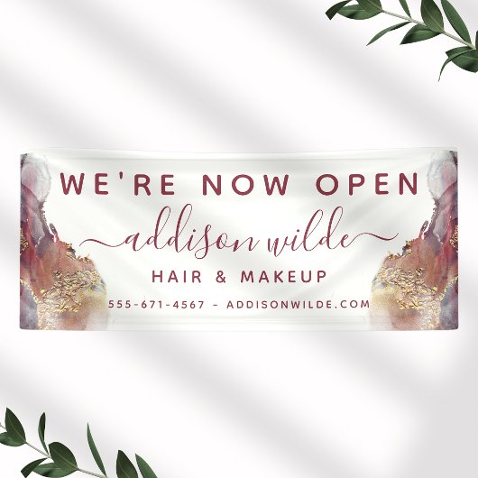 紫と金ゴールドモダンの液体水カラーインク 横断幕