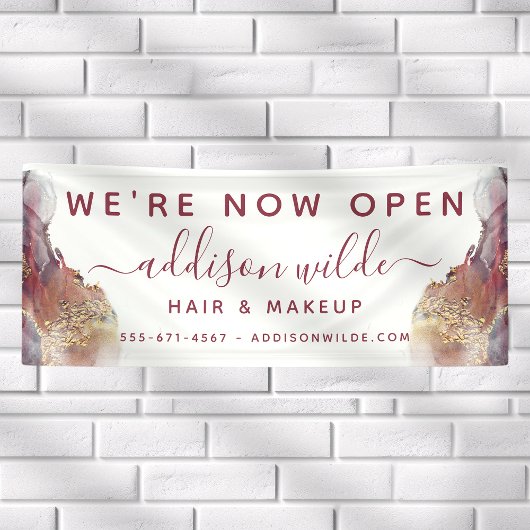 紫と金ゴールドモダンの液体水カラーインク 横断幕