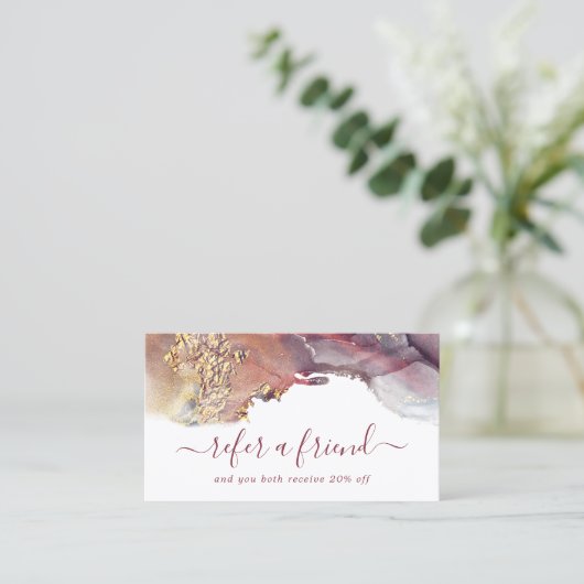 紫と金ゴールドモダンの液体水カラーインク 紹介カード (スタンド正面)