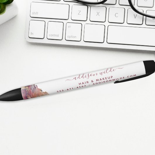 紫と金ゴールドモダンの液体水カラーインク 黒ボールペン