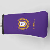 紫と金ゴールドモノグラムのロゴクレスト ゴルフヘッドカバー (正面)