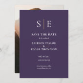 紫と金ゴールドモノグラム結婚写真 セーブザデート (正面/裏面)