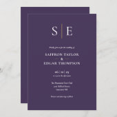 紫と金ゴールドモノグラ結婚ムの 招待状 (正面/裏面)