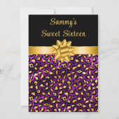 紫と金ゴールドレオパード印刷Sweet sixteen 招待状 (正面)