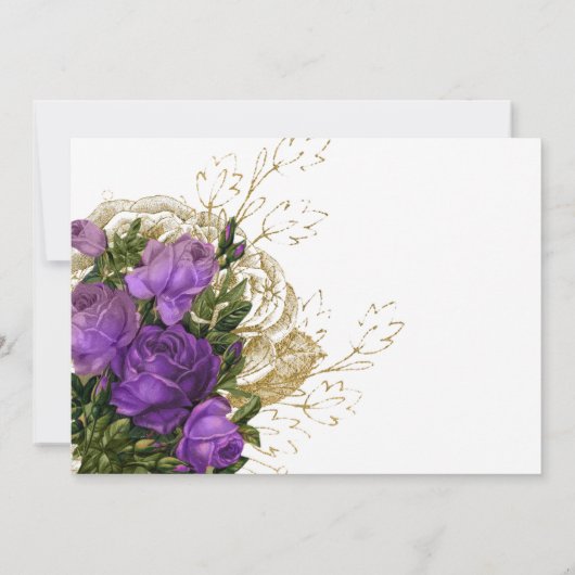 紫と金ゴールドヴィンテージシックな結婚式の日付を保存 セーブザデート (裏面)