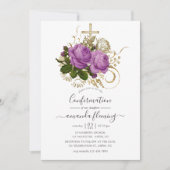 紫と金ゴールドヴィンテージシックフローラ確認 招待状 (正面)