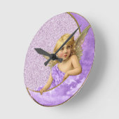 紫と金ゴールドヴィンテージ三日月エンジェルクロック ラウンド壁時計 (傾斜)