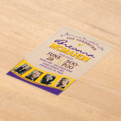 紫と金ゴールド写真卒業フィルムストリップ曇り アクリル招待状 (レイダウン)