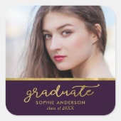 紫と金ゴールド写真大学院卒業 スクエアシール (正面)