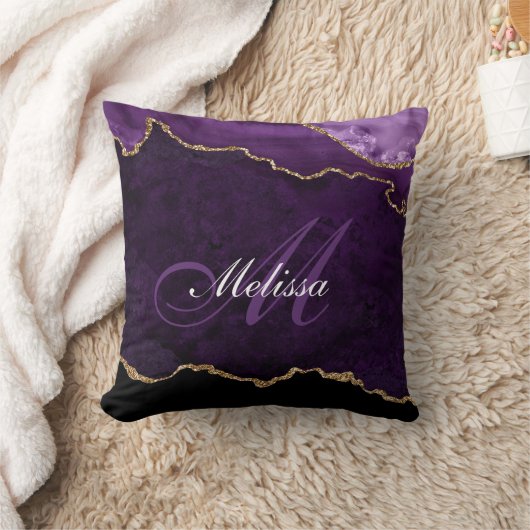 紫と金ゴールド塩トレンディーモノグラム装飾用クッション クッション (ブランケット)