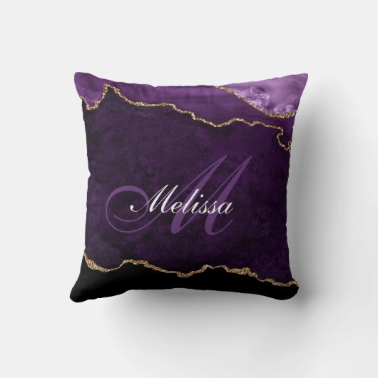 紫と金ゴールド塩トレンディーモノグラム装飾用クッション クッション (裏面)