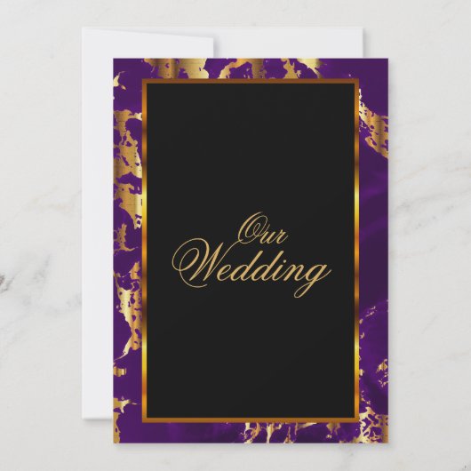 紫と金ゴールド大理石と黒招待状 招待状 (裏面)