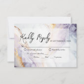 紫と金ゴールド大理石結婚式RSVPカード 出欠カード (正面)