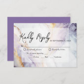 紫と金ゴールド大理石結婚式RSVPカード 出欠カード (正面/裏面)
