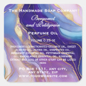 紫と金ゴールド大理石香水ローラーボトルラベル スクエアシール (正面)