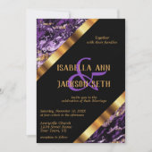 紫と金ゴールド大理石 招待状 (正面)