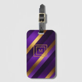 紫と金ゴールド対角ストライプのモノグラムの ラゲッジタグ (正面縦)