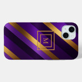 紫と金ゴールド対角ストライプのモノグラムの Case-Mate iPhoneケース (裏面 (横))