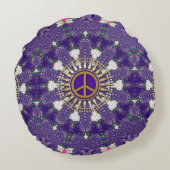 紫と金ゴールド平和サイン曼荼羅 ラウンドクッション (裏面)