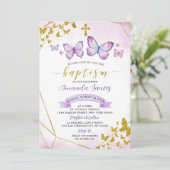 紫と金ゴールド幾何学蝶バプテスムインビタ 招待状 (スタンド正面)