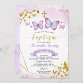 紫と金ゴールド幾何学蝶バプテスムインビタ 招待状 (正面/裏面)