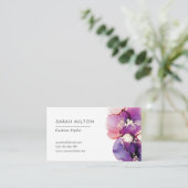 紫と金ゴールド水彩のインク名刺 名刺 (スタンド正面)
