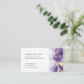 紫と金ゴールド水彩のインク名刺 名刺 (スタンド正面)