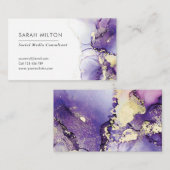 紫と金ゴールド水彩のインク名刺 名刺 (正面/裏面)
